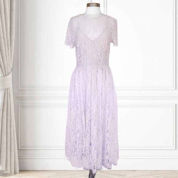 NEW ASOS Pastel Pink Lace Midi Dress Size 8 Ribbon Tie And Open Back Party - Picture 2 of 14